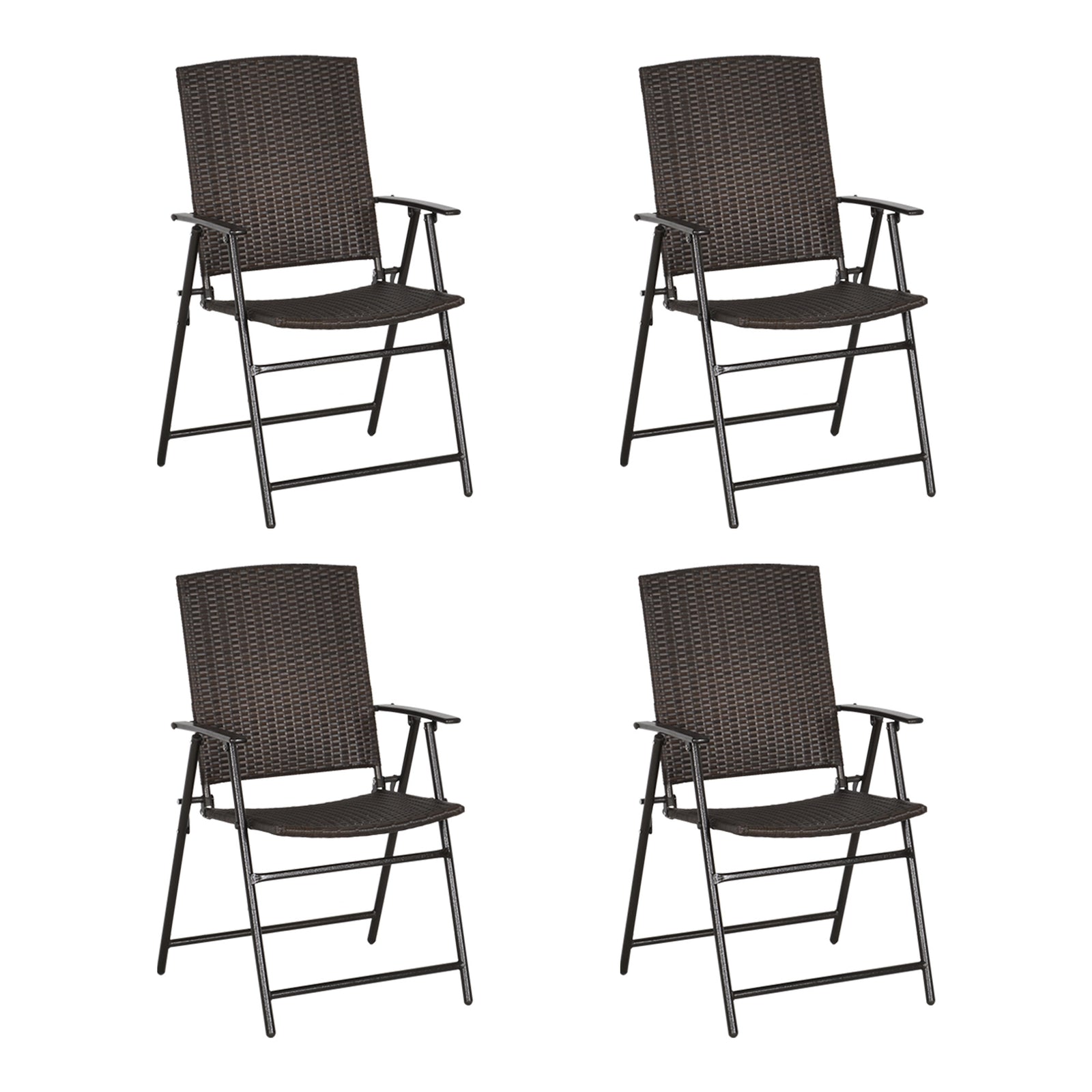 Set of Four Folding Rattan Seat Chairs - Brown