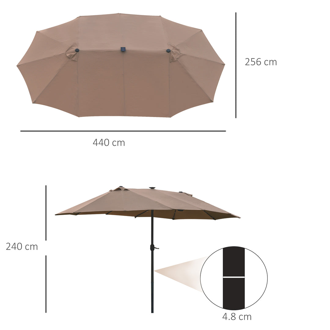 MCL Garden Parasol 4.4m Double-Sided Sun Umbrella Patio Parasol LED Solar Lights Khaki