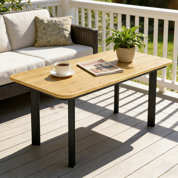 Outdoor Garden Coffee Table, Garden Table with Slatted Wood Plastic Co