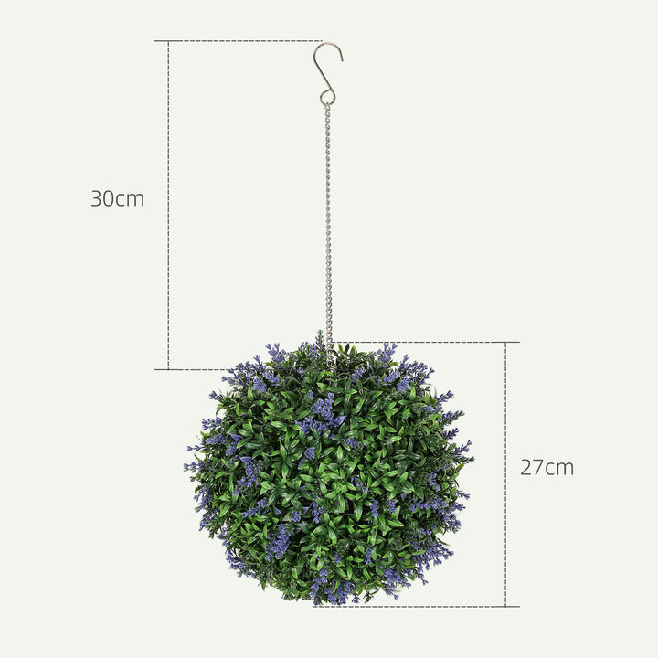 Set of 2 Artificial Plant Topiary Balls, UV-protected Fake Decorative Plants, Faux Plants for Home Indoor Outdoor Decor, 27cm, Purple