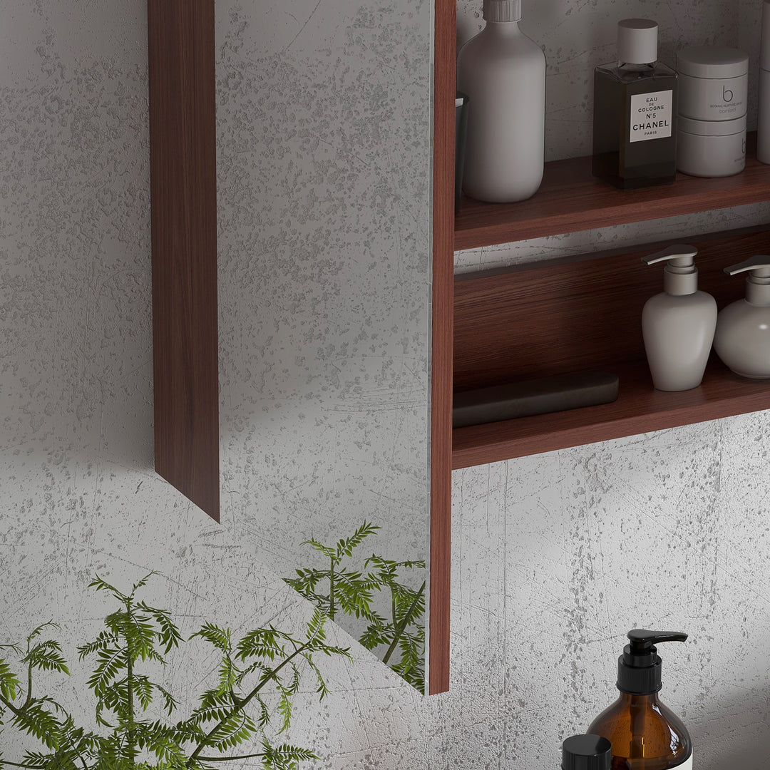 Double Door Bathroom Mirror Cabinet, Wall Mounted Bathroom Storage Cabinet, Soft Closing, 63L x 60Hcm