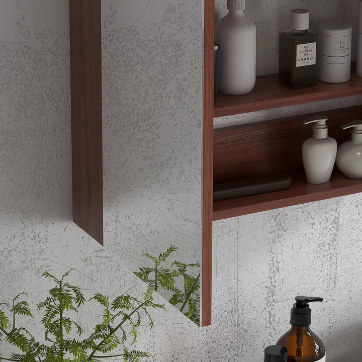 Double Door Bathroom Mirror Cabinet, Wall Mounted Bathroom Storage Cabinet, Soft Closing, 63L x 60Hcm