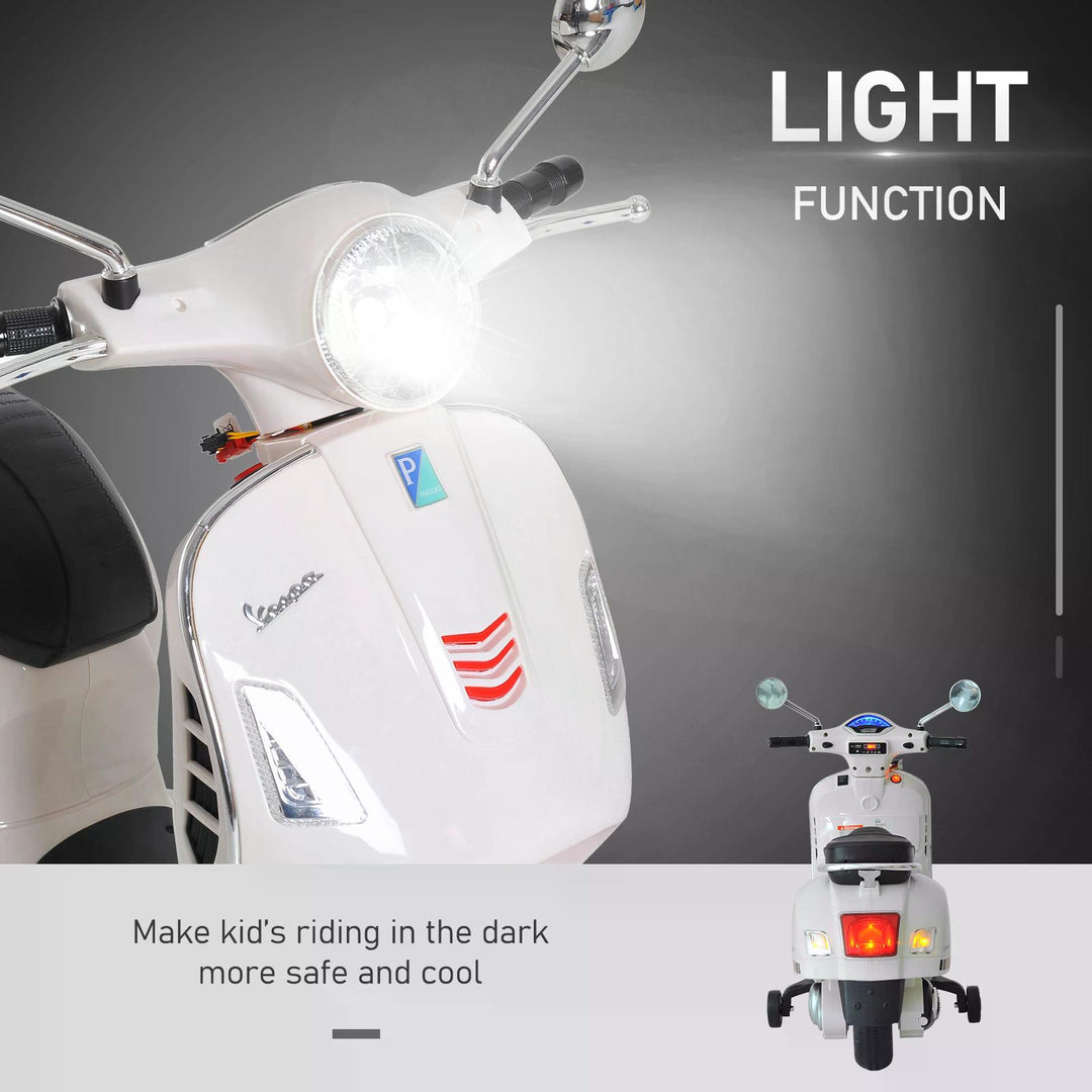 Vespa Kids Ride On Motorcycle, 6V, W/LED Lights - White - HOMCOM