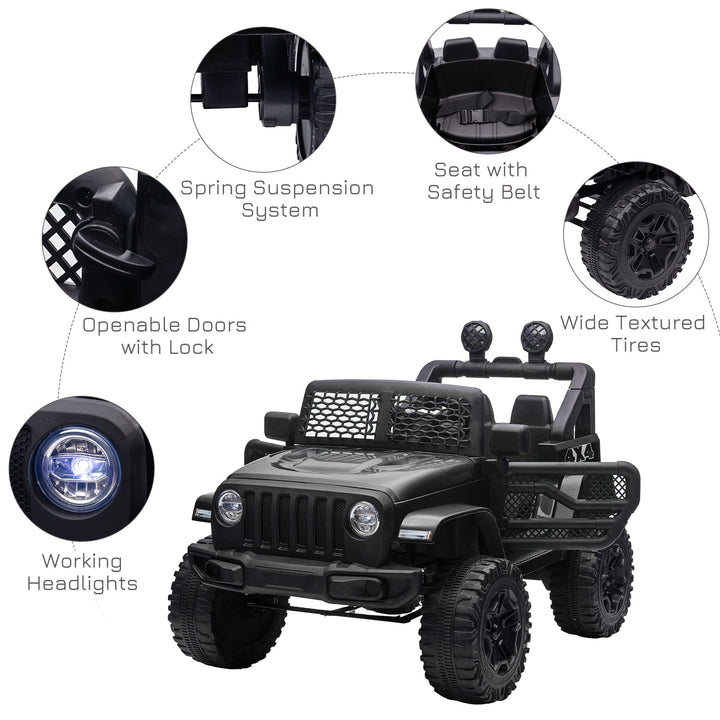 HOMCOM 12V Battery-powered 2 Motors Kids Electric Ride On Car Truck Off-road Toy with Parental Remote Control Horn Lights for 3-6 Years Old Black