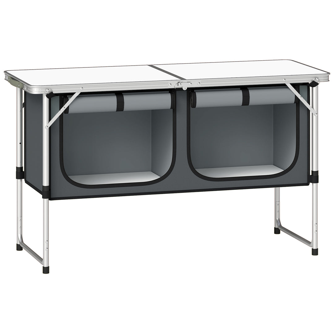 MCL 2-Shelf Camping Cupboard Camping Kitchen Station Cook Table Aluminum, Storage Organiser for BBQ Party Picnics Backyards with Carrying Bag - Silver