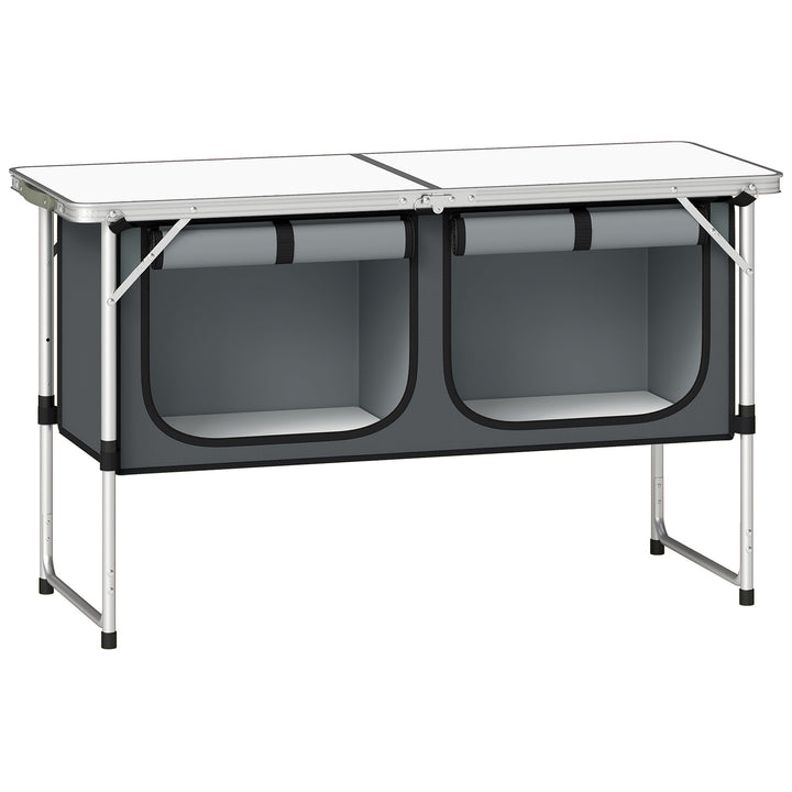 MCL 2-Shelf Camping Cupboard Camping Kitchen Station Cook Table Aluminum, Storage Organiser for BBQ Party Picnics Backyards with Carrying Bag - Silver