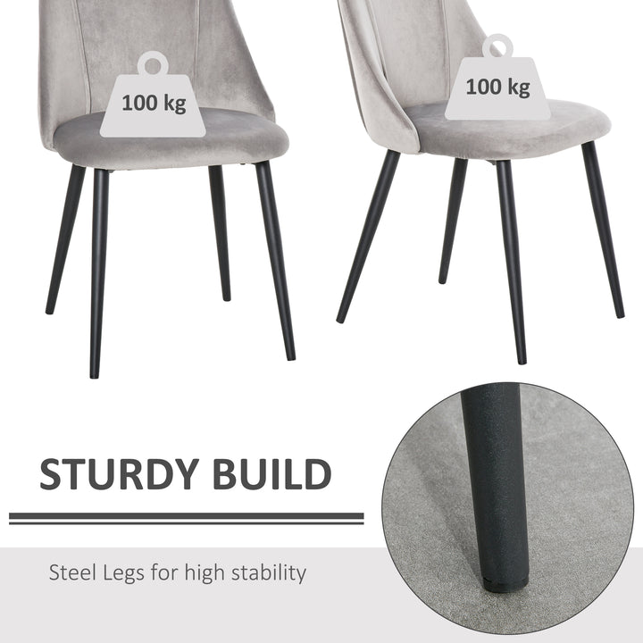 Dining Chairs Set of 2, Modern Upholstered Velvet-Touch Fabric Accent High Back Chairs with Metal Legs for Kitchen, Grey