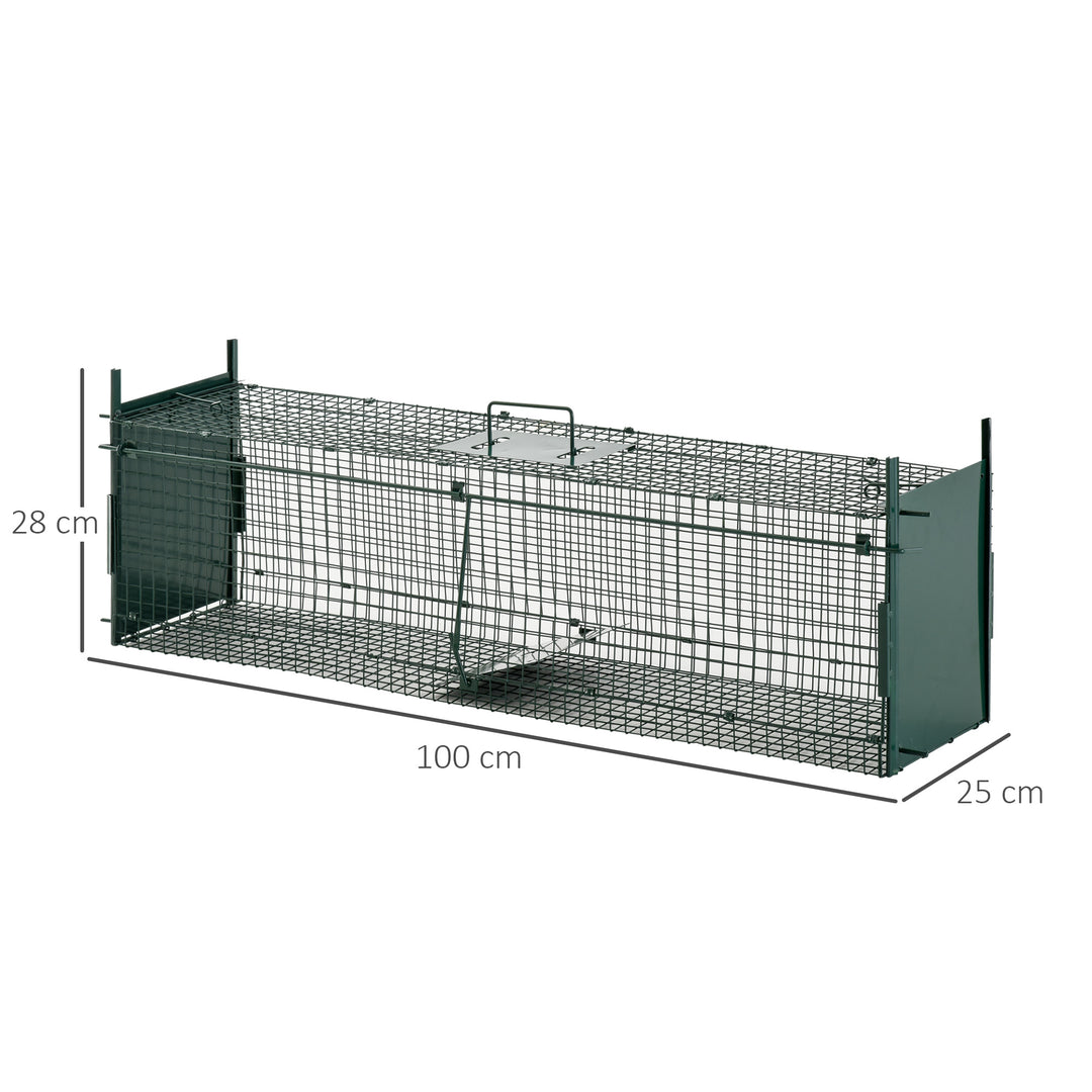 PawHut 2-Door Humane Live Trap for Small Animals, Animal Trap for Rat Mise Mink Rabbit Raccoon Gopher Squirrel, Dark Green | Aosom UK