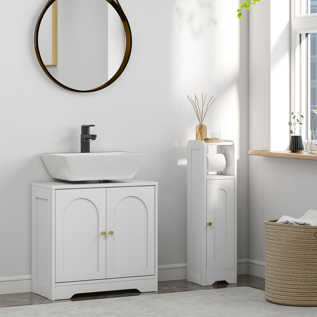 Under Sink Bathroom Cabinet with 2 Arch Doors - White