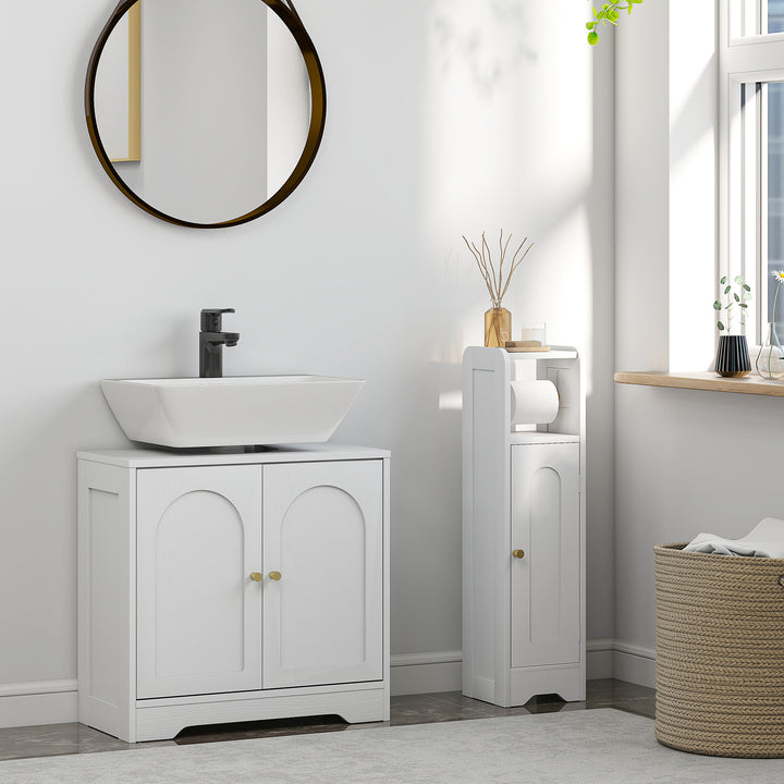 Under Sink Bathroom Cabinet with 2 Arch Doors - White