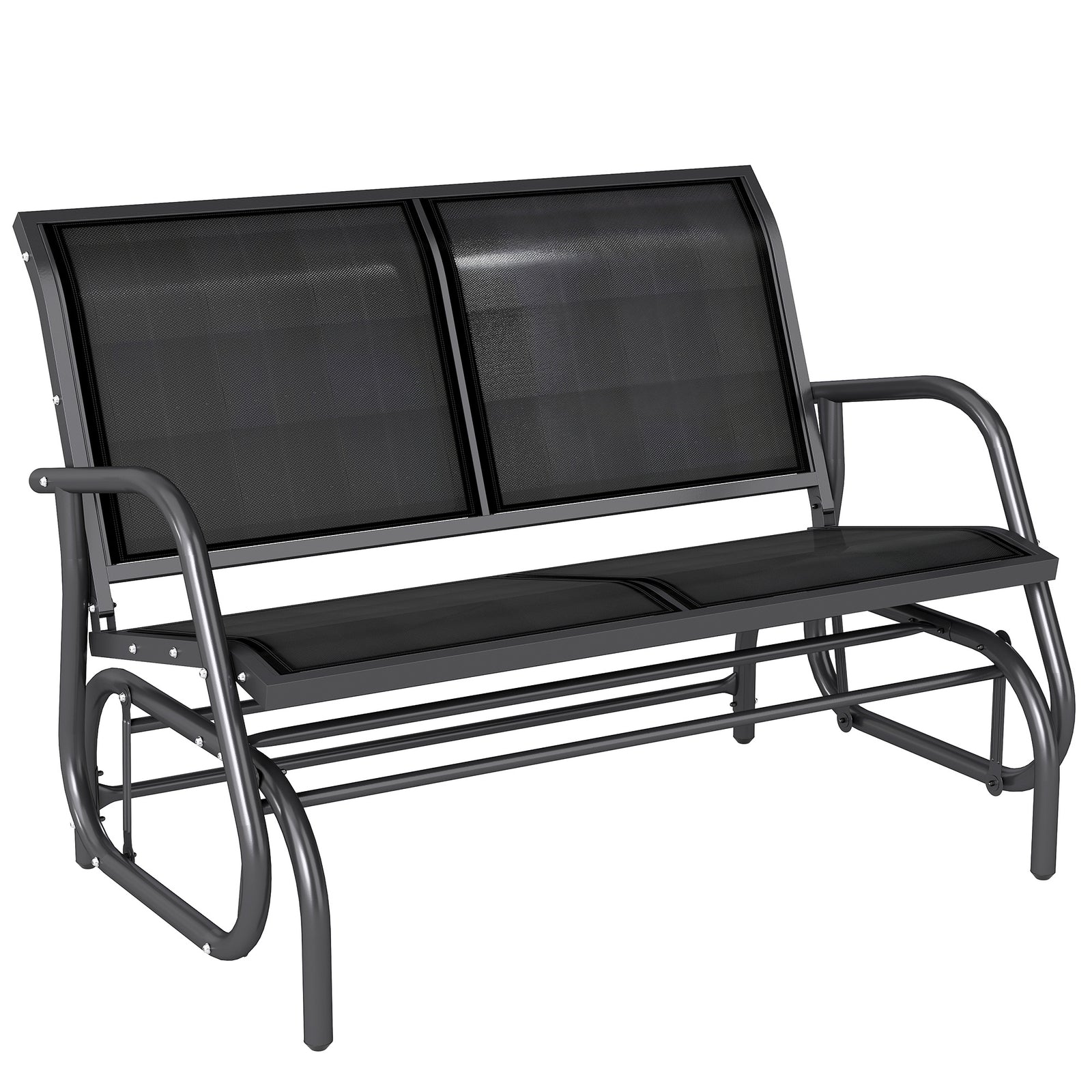 2-Person Outdoor Glider Bench Patio Double Swing Gliding Chair Loveseat w/Power Coated Steel Frame for Garden Patio Porch, Black