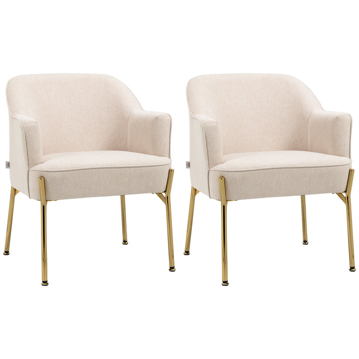 HOMCOM Elegant Accent Chair, Armchair for Living Room, Vanity Chair with Gold Metal Legs, Soft Padded Seat, Set of 2, White | Aosom UK