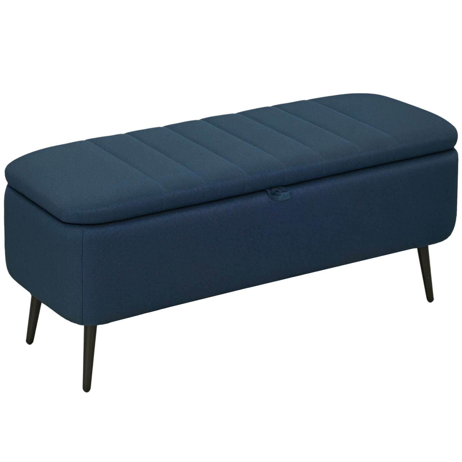 92 x 31cm Linen-Look Storage Ottoman - Dark Blue