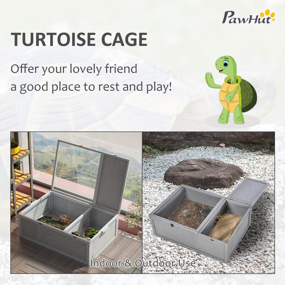 MCL 94 cm Wooden Tortoise House Turtle Habitat Small Reptile Cage Enclosure with Two Room Grey