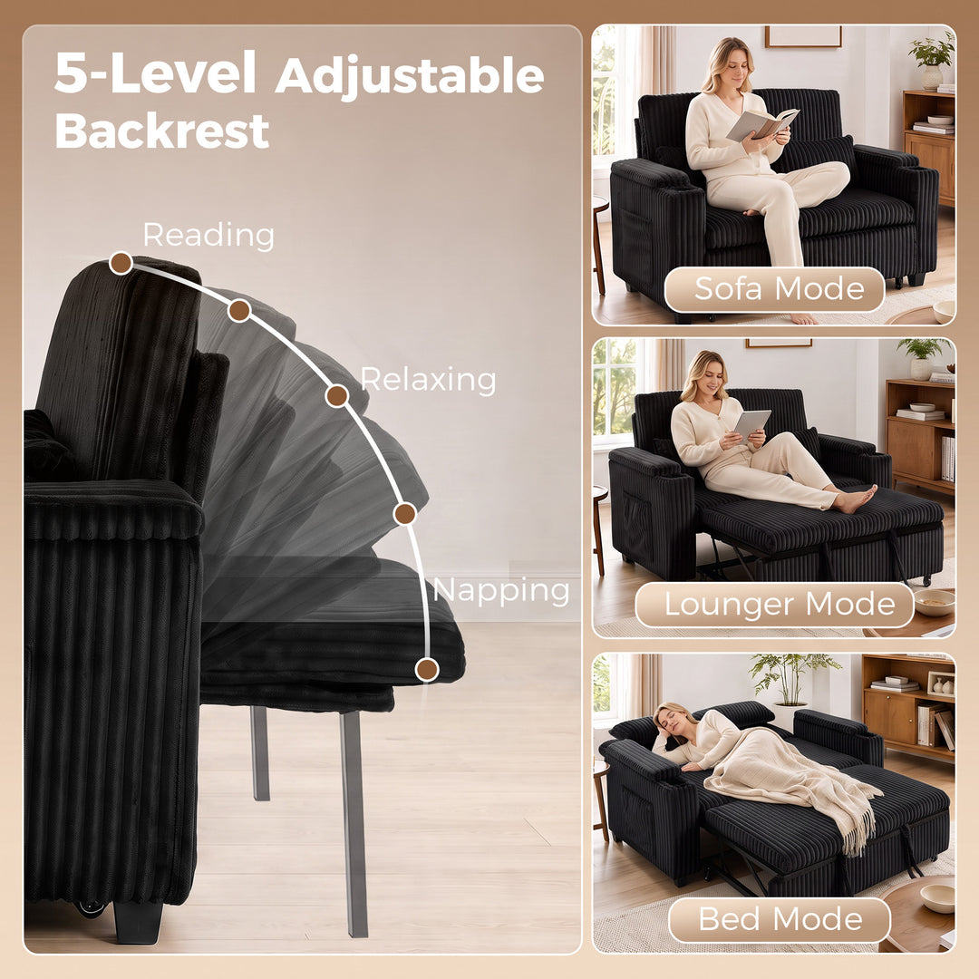2 Seater Sofa Bed, Pull Out Sleeper Sofa with Adjustable Backrest - view 5
