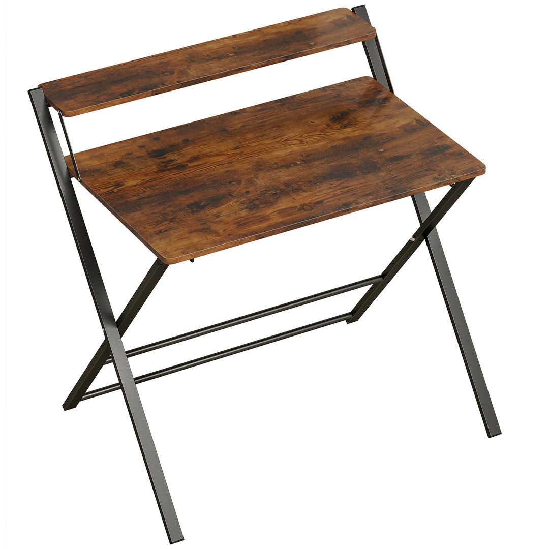 Compact Folding Desk for Small Spaces with Storage Shelf for Home Offi