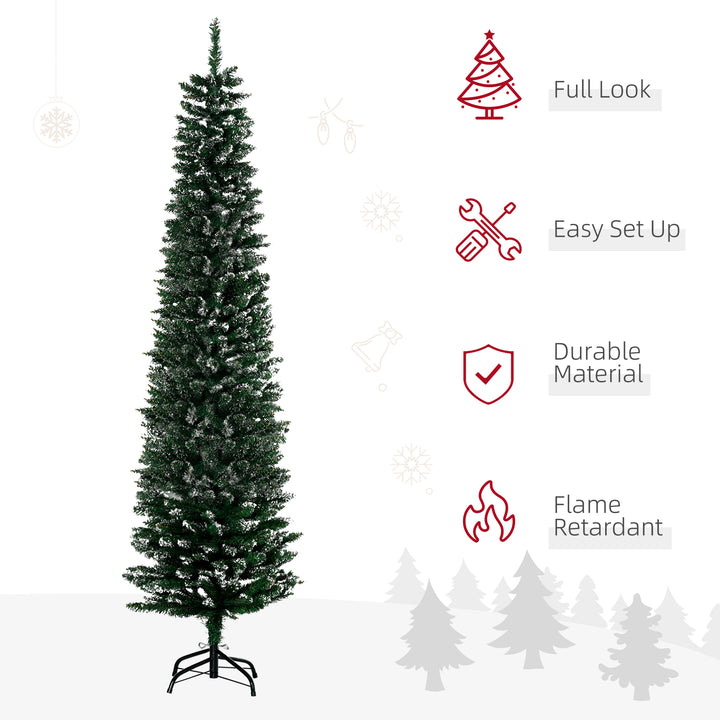 MCL 6FT Artificial Snow Dipped Christmas Tree Xmas Pencil Tree Holiday Home Indoor Decoration with Foldable Black Stand, Green