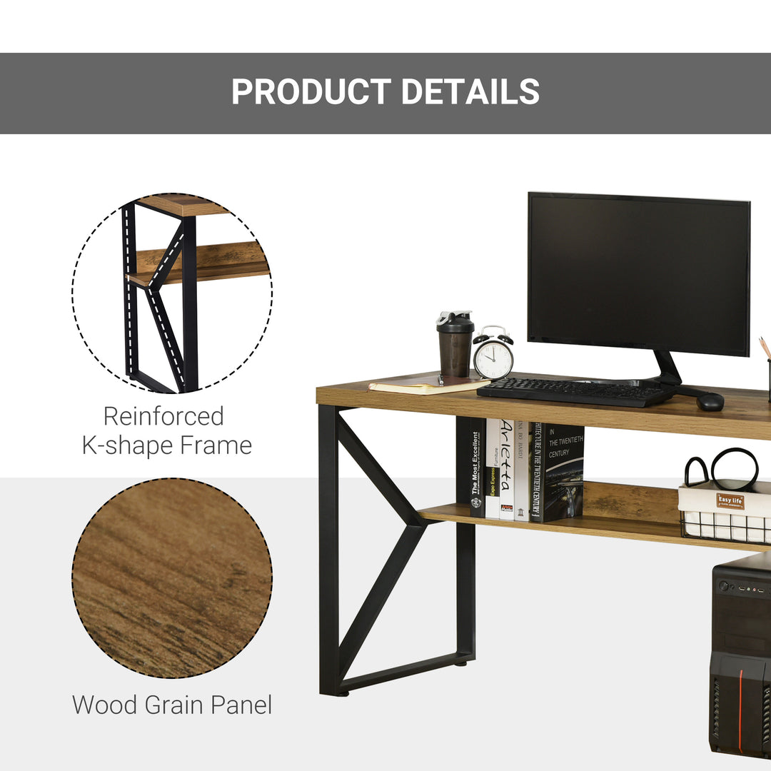HOMCOM Modern Writing Desk, Computer Table for Home Office, PC Laptop Workstation with Storage Shelf, Wood Effect, Black/Brown