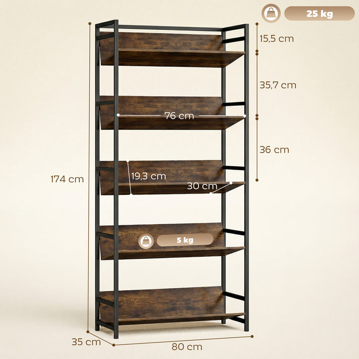 Bookshelf 5-Tier Metal Frame Room Divider Bookcase Storage Shelves for