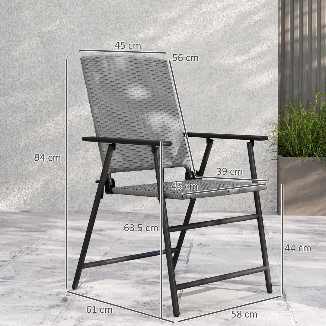 Set of Four Folding Rattan Seat Chairs - Grey