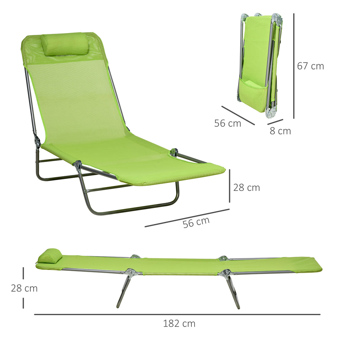Set of Two Steel Frame Sun Loungers, with Reclining Backs - Green