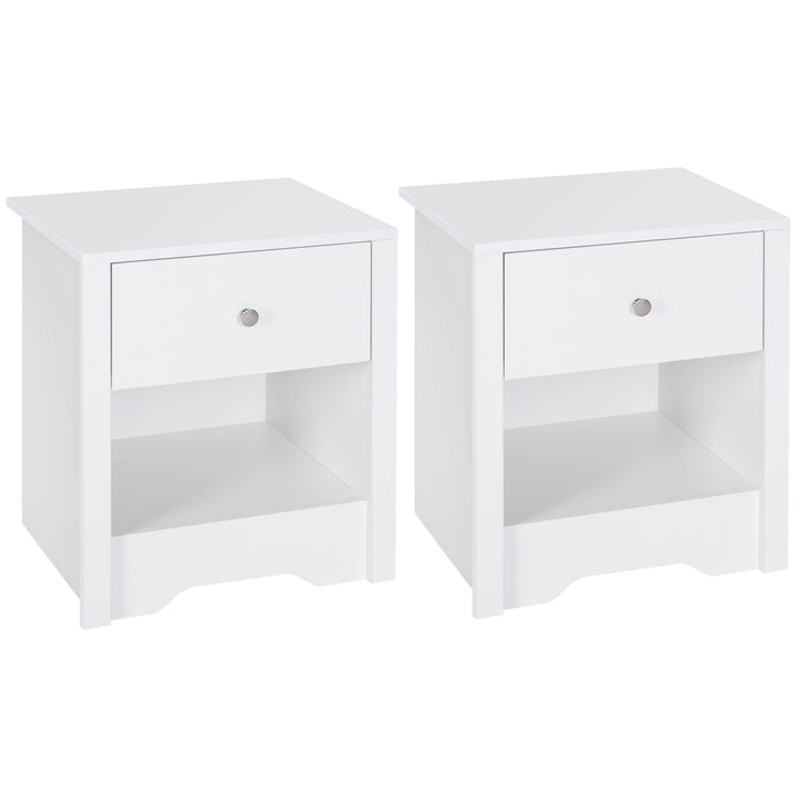 HOMCOM Set of 2 Modern White Bedside Tables with Drawer & Shelf, Bedroom & Living Room | Aosom UK