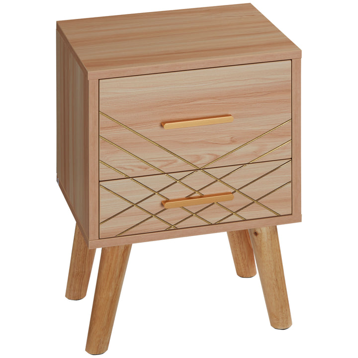 HOMCOM Scandinavian Bedside Cabinet with Drawers, Bedside Table with Wood Legs for Bedroom, Natural | Aosom UK