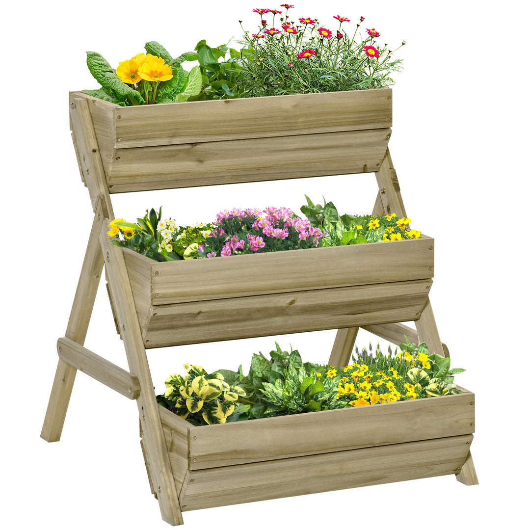 MCL 3 Tier Raised Garden Bed Wooden Elevated Planter Box Kit, 66L for Flower, Vegetable, Herb, 65x75x78cm, Green