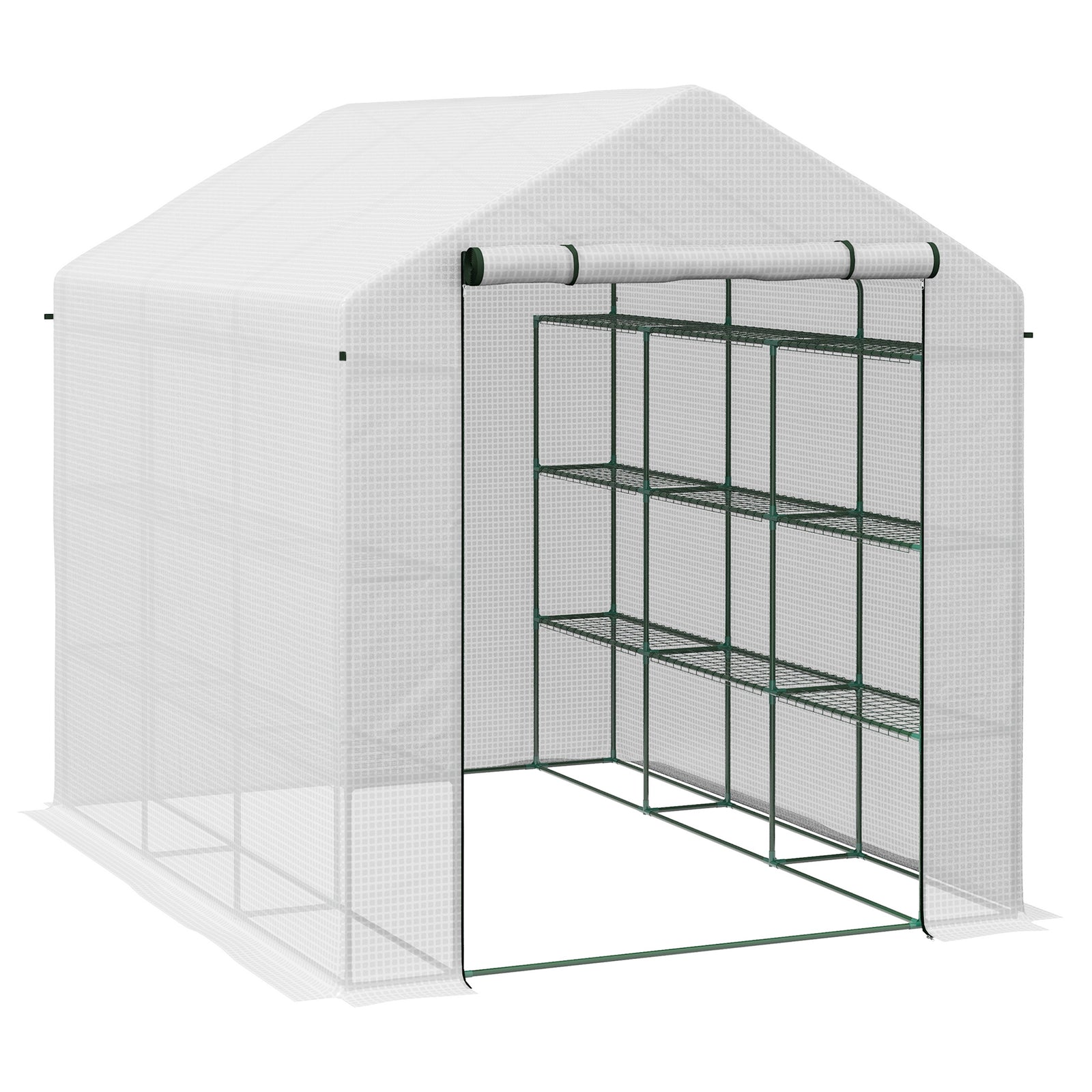 8 x 6ft Walk-In Greenhouse, with Shelves - White