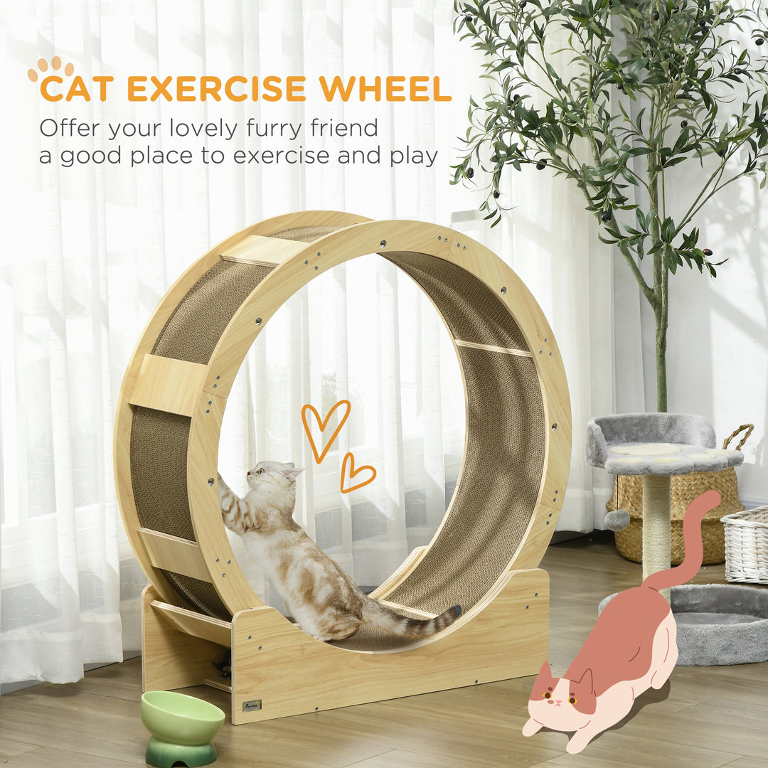 PawHut Cat Wheel with Brake, Scratching Pads, Oak | Aosom UK