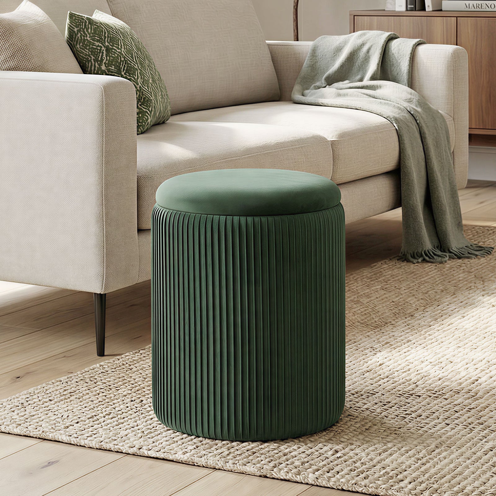 Storage Ottoman Modern Velvet Round Foot Stool for Living Room Bedroom