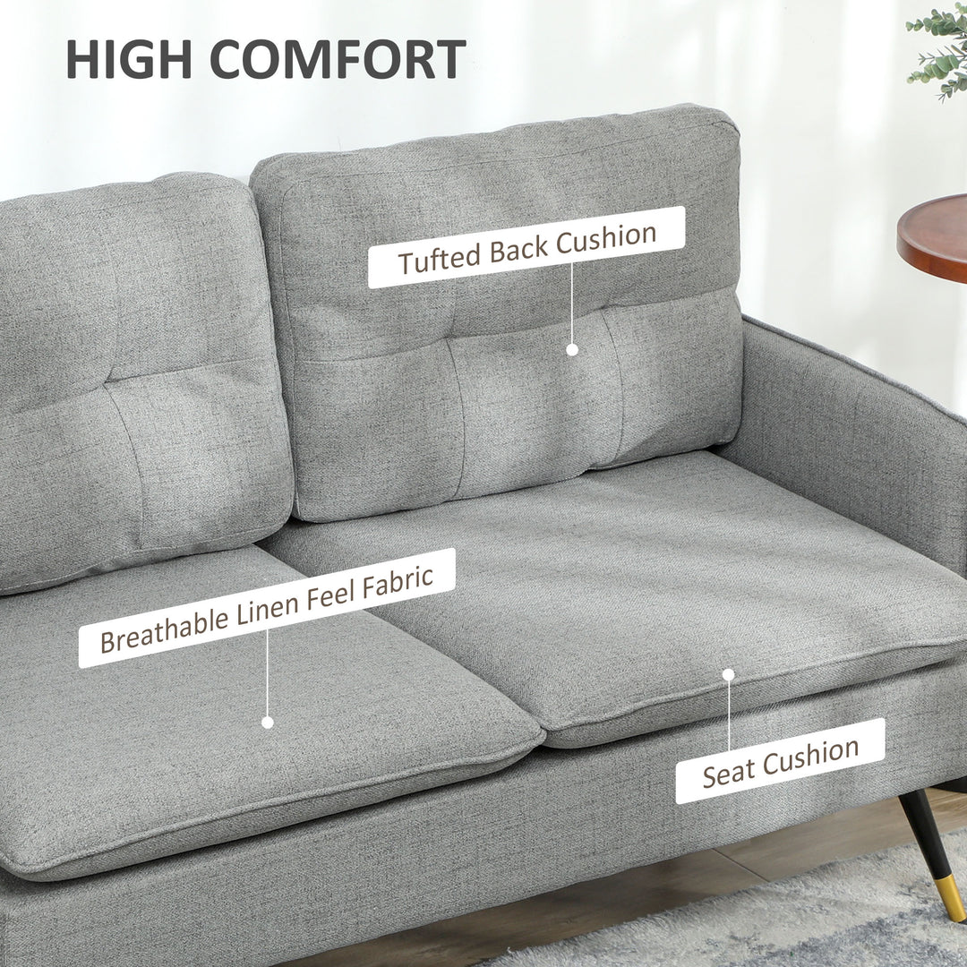 Modern Two Seater Sofa, Button Tufted Loveseat with Cushions and Steel Legs for Living Room, Guest Room, Grey