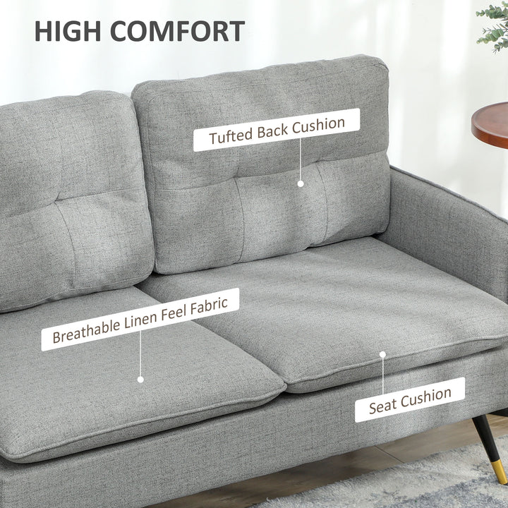 Modern Two Seater Sofa, Button Tufted Loveseat with Cushions and Steel Legs for Living Room, Guest Room, Grey