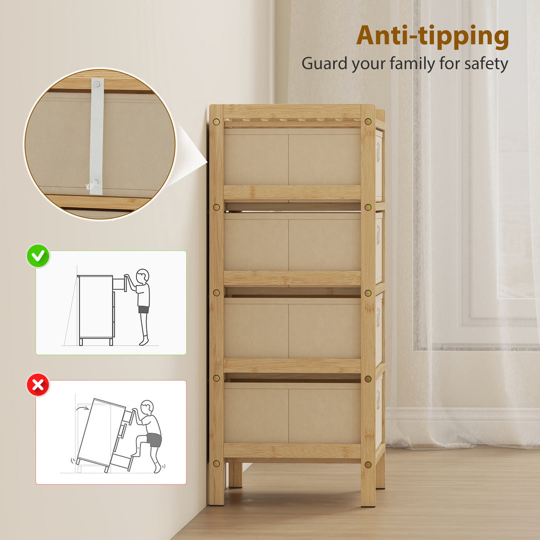 Chest of Drawers, 4 Fabric Drawers Narrow Dresser with Bamboo Frame, C