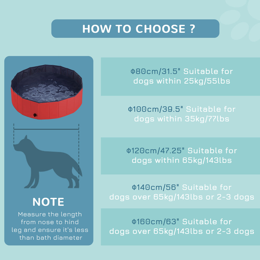 Dog Paddling Pool, Foldable Dog Pool, Leakproof & Hard Plastic, Portable Pet Bathtub with Non-Slip Base & Drainage Hole, for Indoors, Outdoors, Garden, Patio, 120 x 30 cm, Red