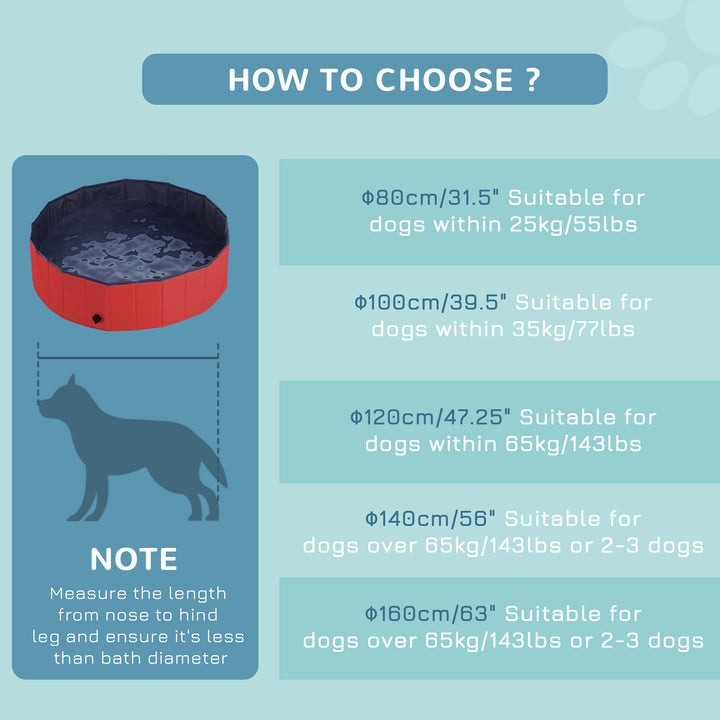 Dog Paddling Pool, Foldable Dog Pool, Leakproof & Hard Plastic, Portable Pet Bathtub with Non-Slip Base & Drainage Hole, for Indoors, Outdoors, Garden, Patio, 120 x 30 cm, Red