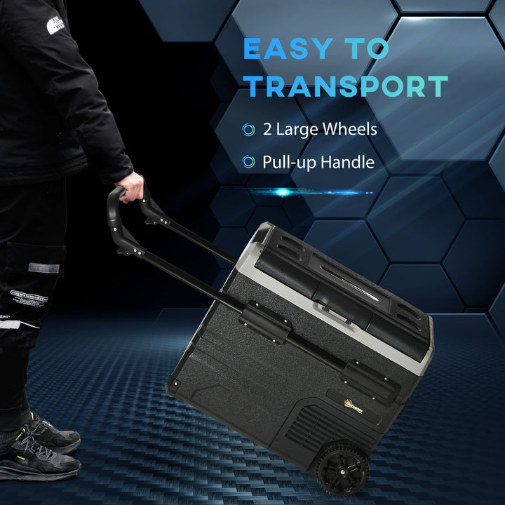 50L Car Refrigerator, Portable Compressor Cooler Box, Fridge Freezer w/ Inner LED Light, Foldable Handles, Cup Holders, 12/24V DC and 110-240V AC for Campervan RV Boat Travel Down to -20℃