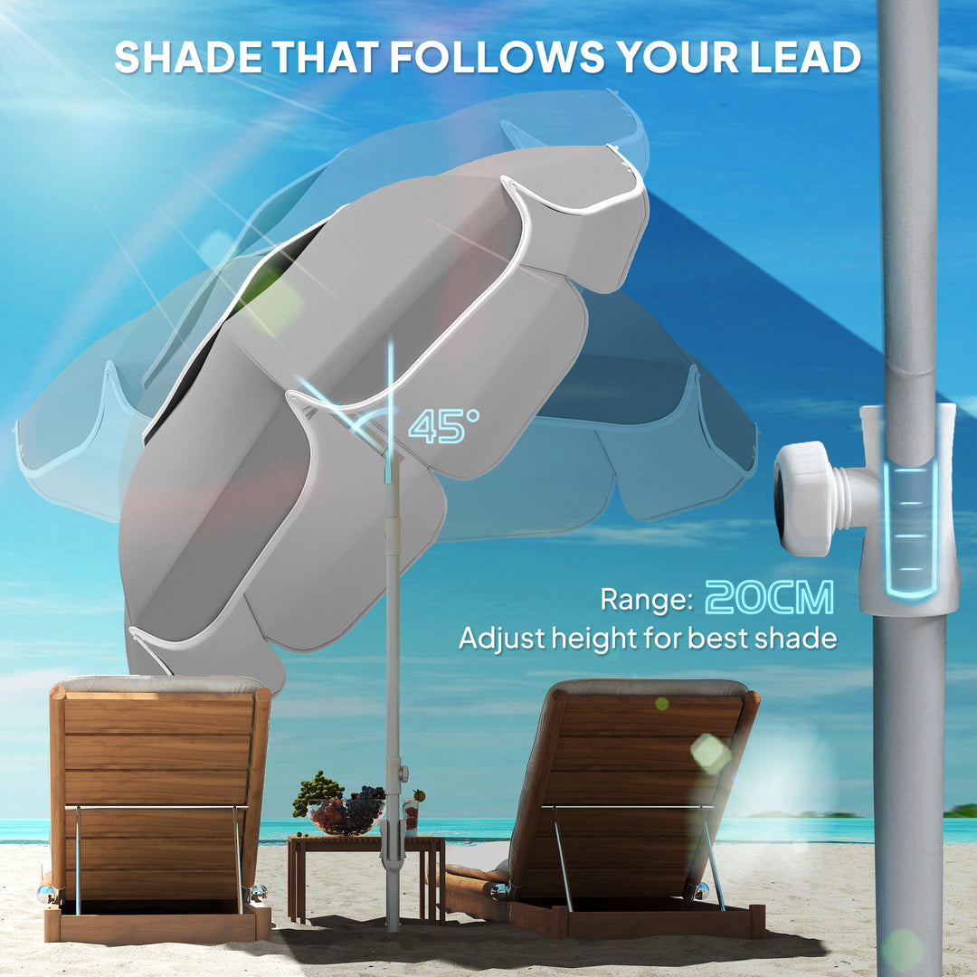 Beach Umbrella Portable with Sand Anchor, Carry Bag, Adjustable Height & Tilt, UPF50+ UV Protection, Grey