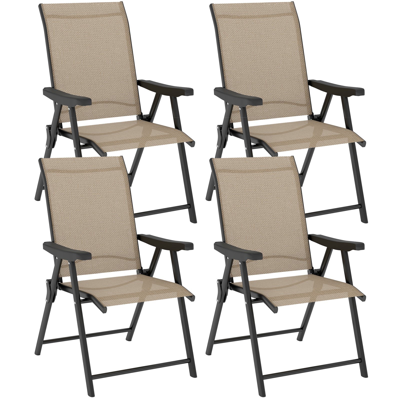 Set of Four Folding Outdoor Chairs - Brown/Black