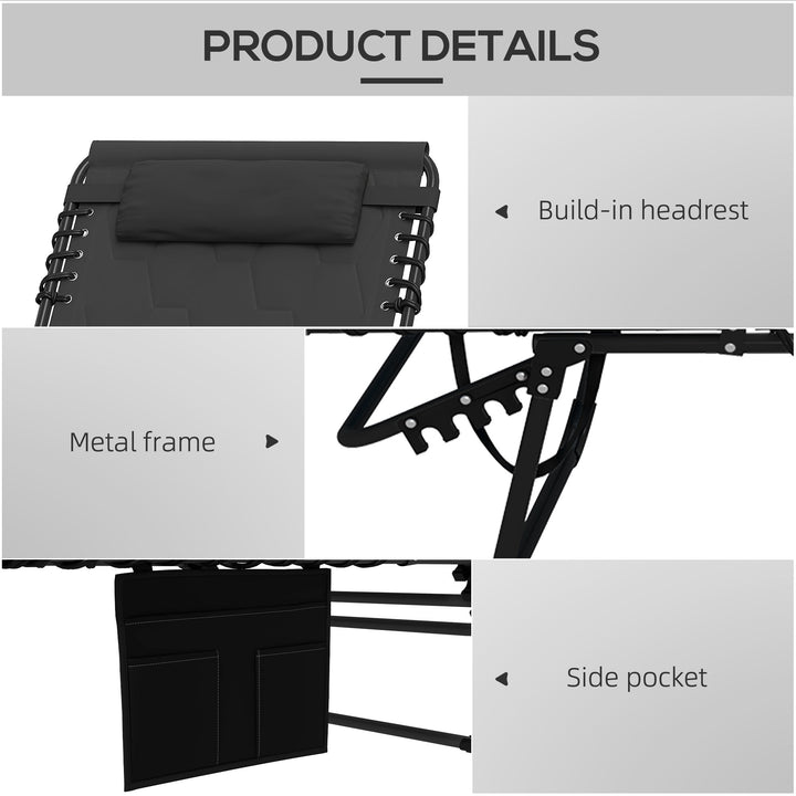 Set of Two Sun Loungers, with Five-Position Reclining Backs - Black
