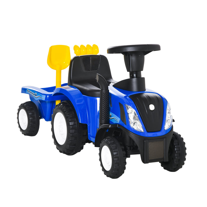 HOMCOM NEW HOLLAND Licensed Toddler Slider Car: Foot-to-Floor with Horn, Large Steering Wheel & Storage, for 12-36 Months, Azure | Aosom UK