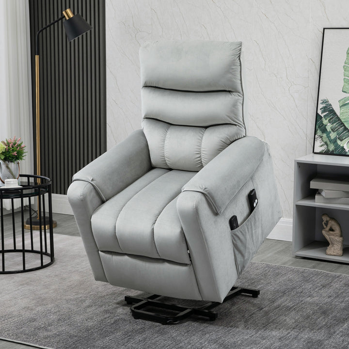 HOMCOM Vibration Massage Rise and Recliner Chair, Electric Power Lift Recliner with Remote Control and Side Pocket, Grey