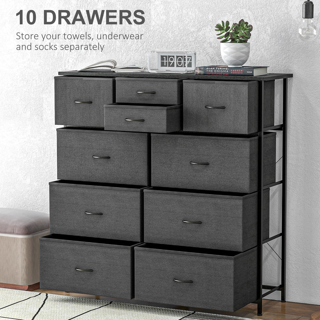 HOMCOM Bedroom Dresser: 10 Fabric Drawers, Steel Frame, Spacious Storage Solution, Ebony Shade