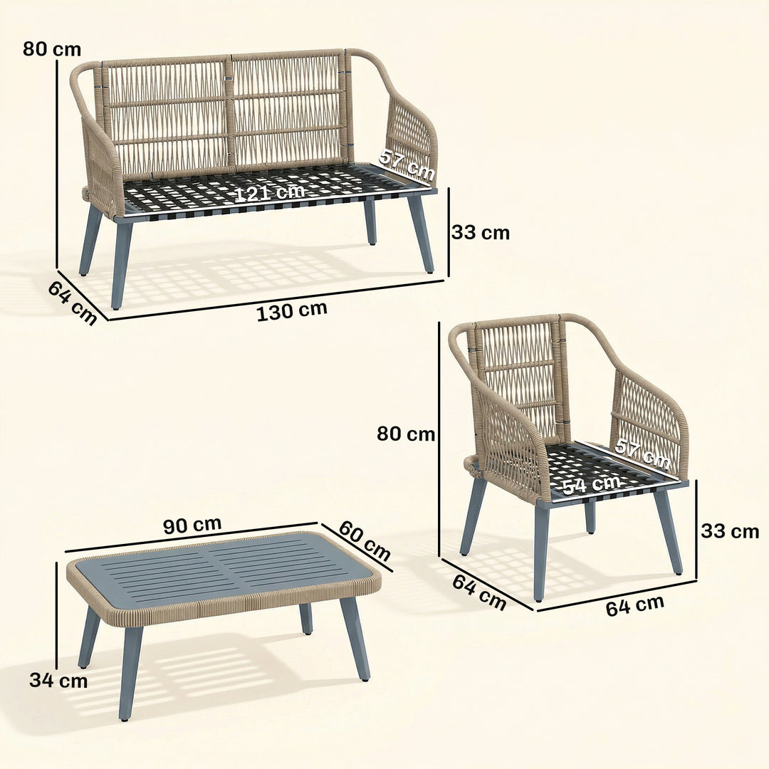 4 Piece Rattan Garden Furniture Set with Loveseat, Wicker Patio Conver