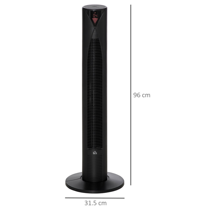 HOMCOM 38" Tower Fan with Remote Control, Oscillating, 3 Speeds, 12-Hour Timer, Slim Design for Cooling, Black - 31.5 x H96cm | Aosom UK