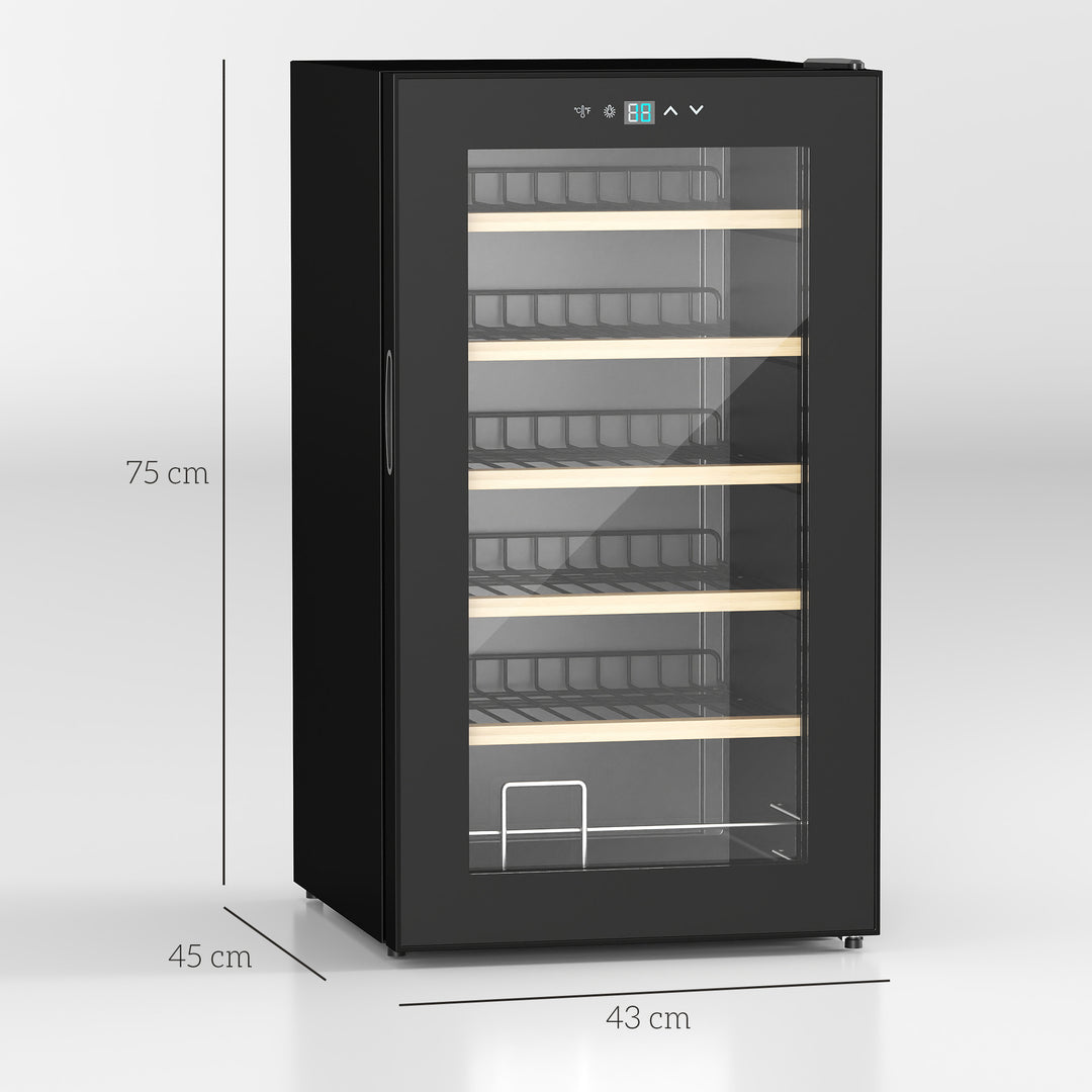 MCL 24 Bottle Wine Fridge, 65 Litre Capacity, 43cm Freestanding Wine Cooler Fridge with Glass Door, LED Light, Digital Touch Screen, Temperature Control, Black