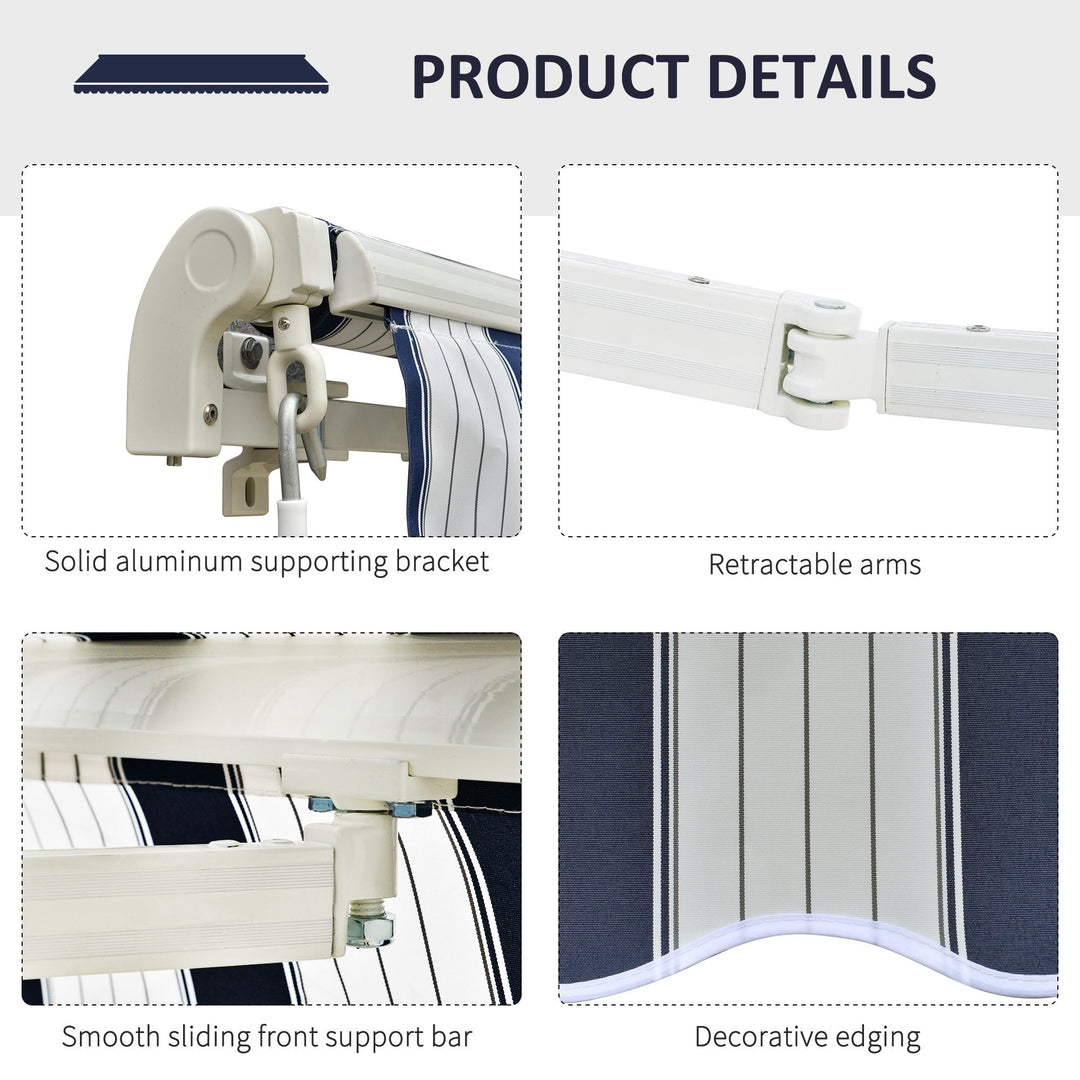 Manual Retractable Awning, 3x2.5 m-Blue/White Stripes