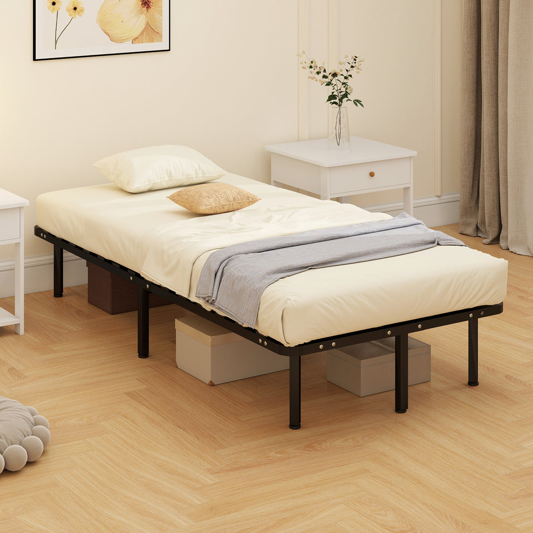 3ft Single Bed Frame, Metal Platform Bed Frame with 2 x 14 Wood Slats,