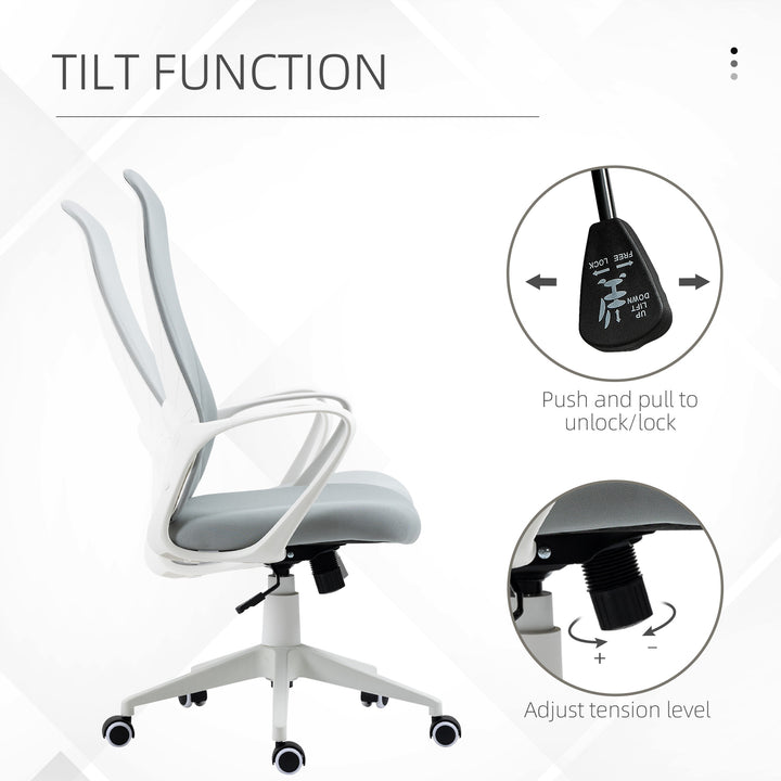High Back Office Chair, Fabric Desk Chair with Armrests, Adjustable Height, Swivel Wheels, Light Grey