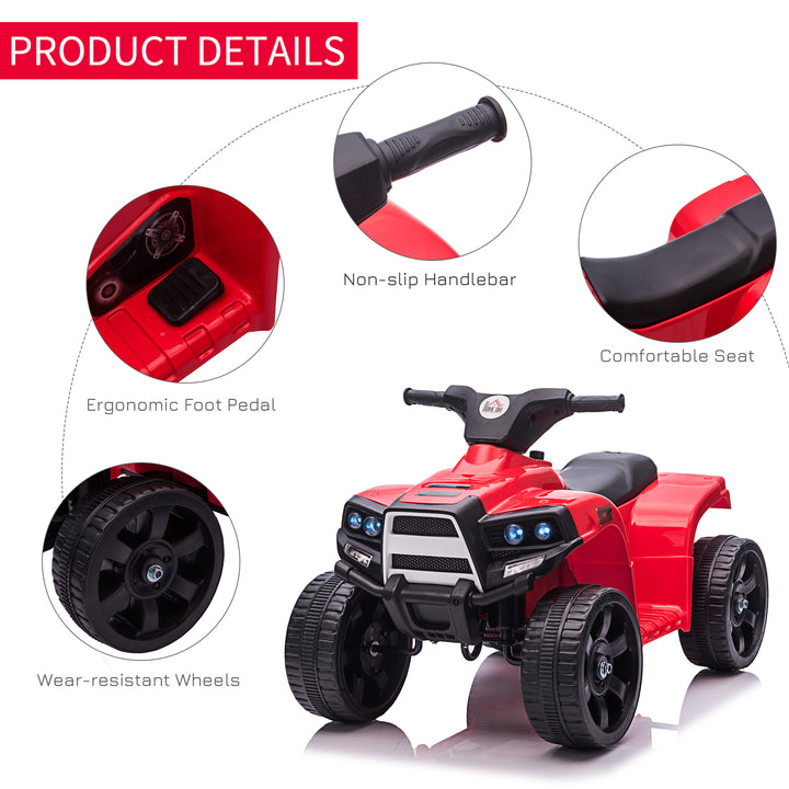 6V Kids Electric Ride on Car, ATV Toy, Quad Bike with Headlights, Horn, for Toddlers 18-36 Months Red